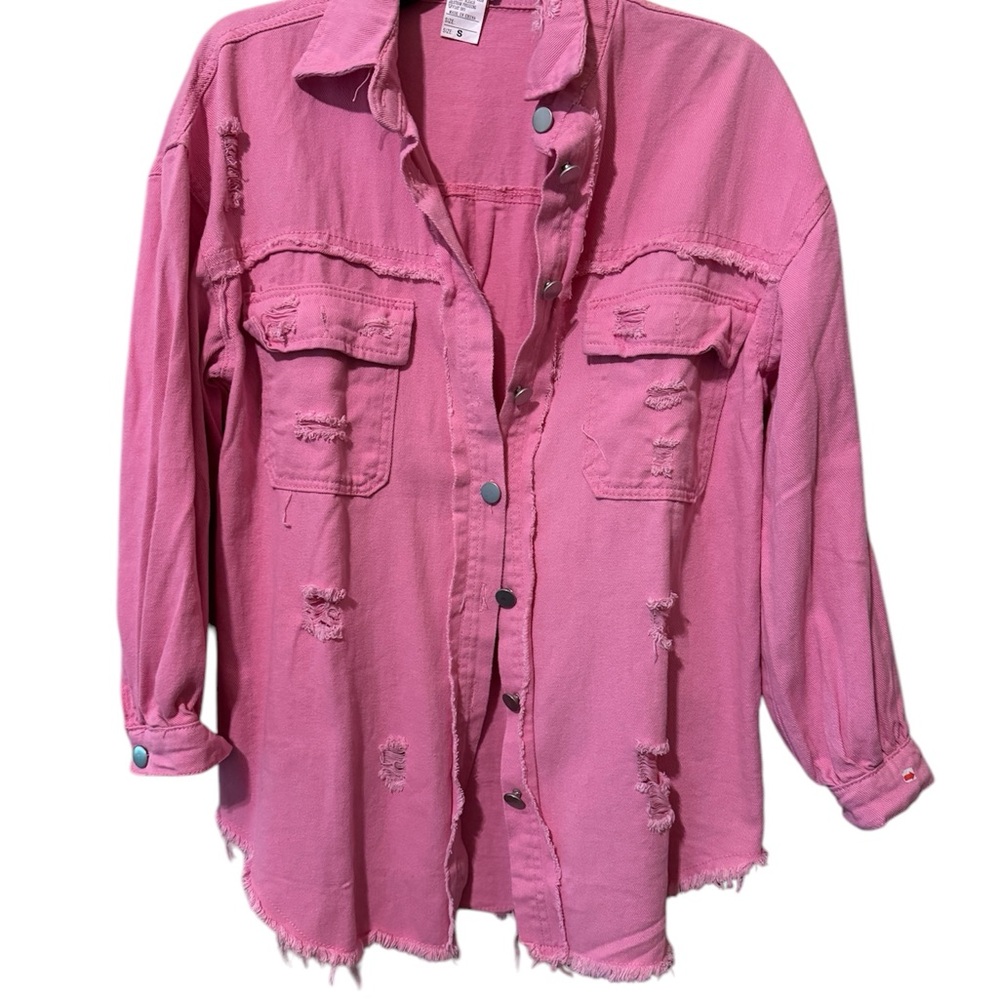 Pink Distressed Button-Up Shirt